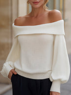 Off-Shoulder Knit Sweater With Folded Collar