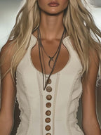 銆�24-hour shipping out銆慐legant Western Chic Round Neck White Tassel Mini Dress