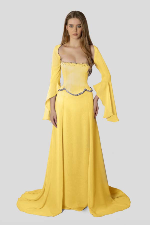Chiffon Long Sleeves Long Mermaid Prom Dress With Beading Pleated WQ0386