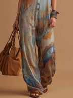 Vacation Retro Bohemian Print Chiffon Sleeveless Wide-Leg Jumpsuit