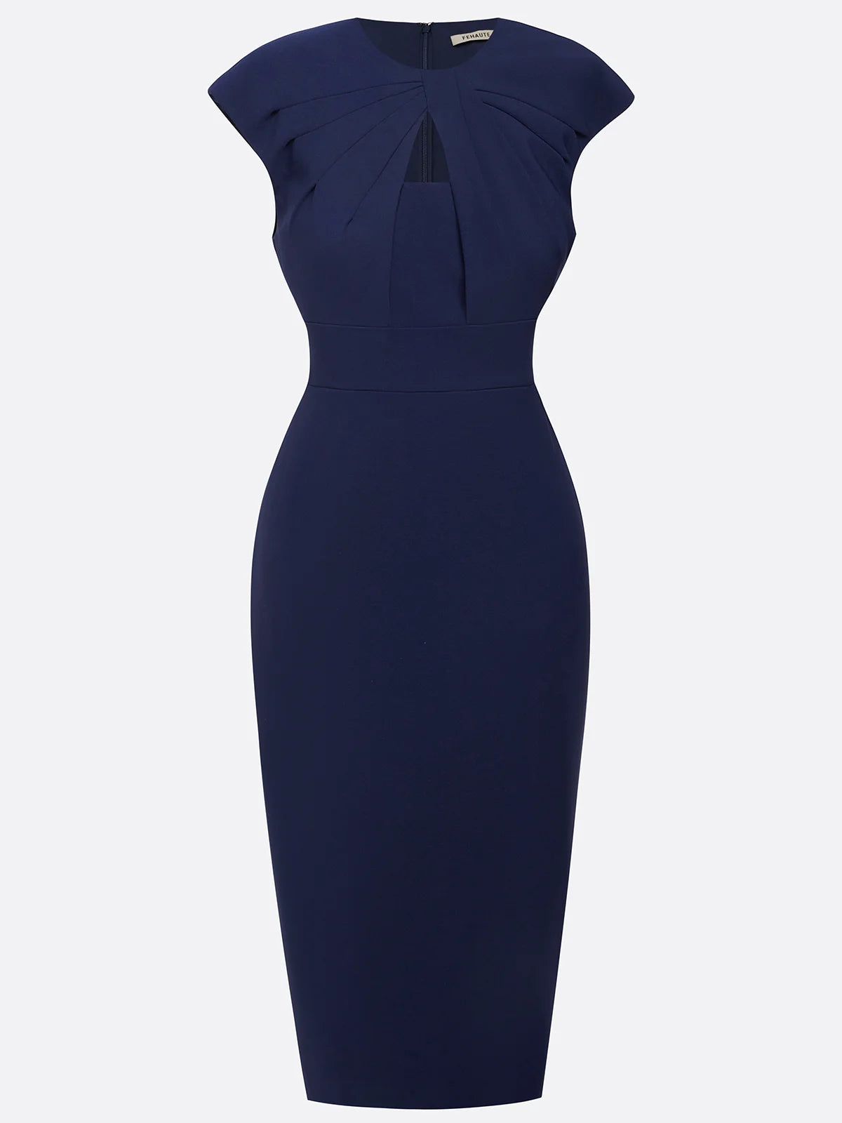 Purplish Blue Ruched Crew Neck Sleeveless Sheath Midi Dress