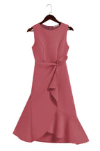 Pink Asymmetric Ruffled Classic Boat Neck Sleeveless A-Line Midi Dress