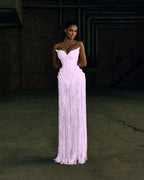 Cocoslly Strapless Sleeveless High Waist Long Prom Dress | Silver White Beading Pearls YK1253