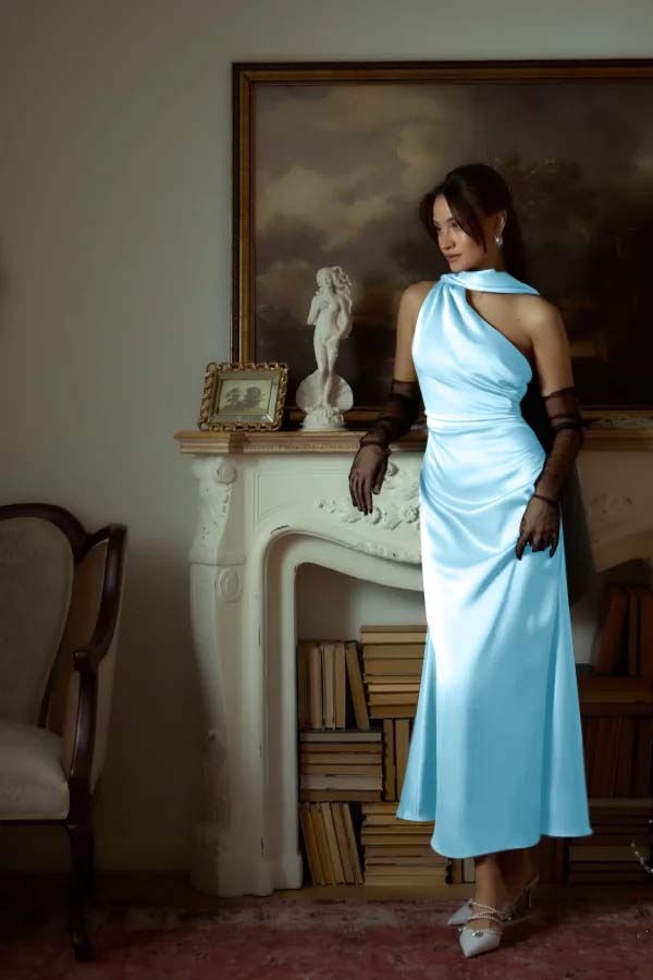 One Shoulder Sleeveless Long Mermaid Prom Dress With Pleated YK0042