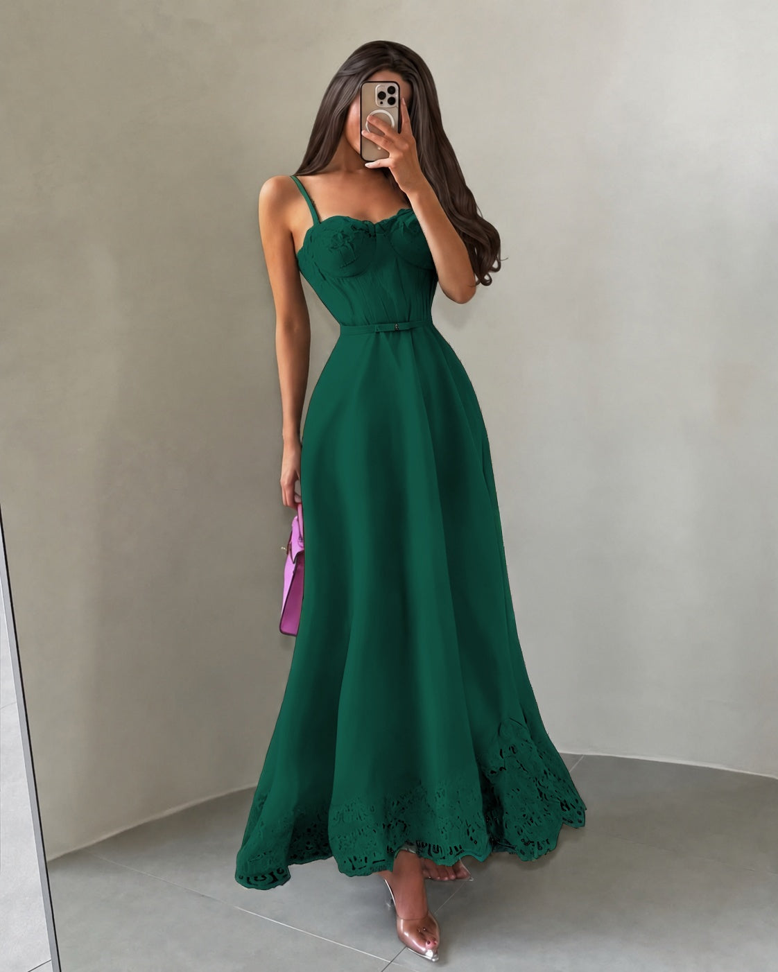 Cocoslly Spaghetti Straps Sleeveless High Waist Long A Line Prom Dress | Black Satin YK1293