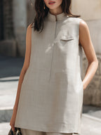 Sleeveless Minimalist Mandarin Collar Tunic Top