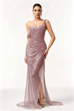 Cocoslly One Shoulder Sleeveless High Waist Long Prom Dress With Split And Rhinstone | Black Sequins JZ0056