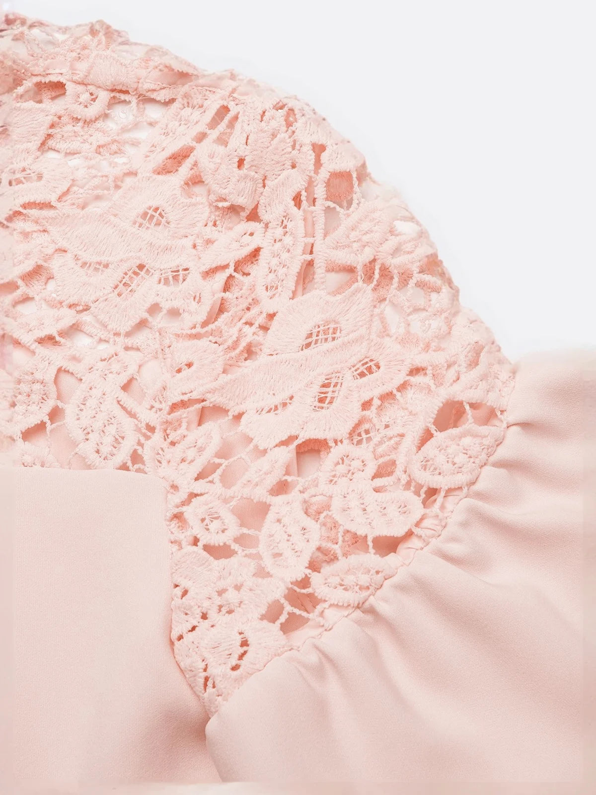 Pink Lace Classic Crew Neck Short Sleeve Balloon Sleeve Sheath Midi Dress