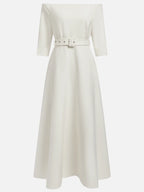 White Classic Off The Shoulder Half Sleeve A-Line Maxi Dress