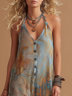 Vacation Retro Bohemian Print Chiffon Sleeveless Wide-Leg Jumpsuit