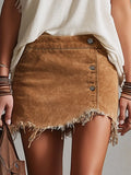 Western Retro Frayed Camel Denim Mini Skirt And Shorts