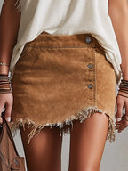 Western Retro Frayed Camel Denim Mini Skirt And Shorts