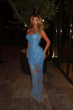 Halter Sleeveless Long Mermaid Prom Dress With Lace Embroidery WQ0329