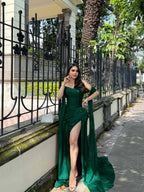 Strapless Sleeveless Long Mermaid Prom Dress With Split Pleated YK0291