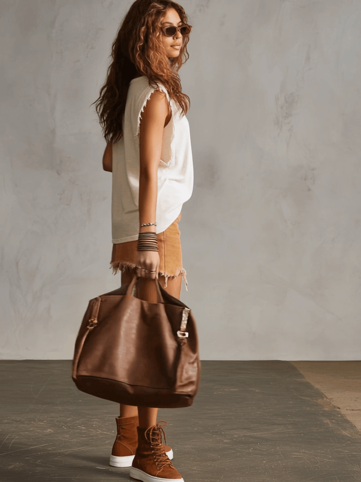 Western Retro Frayed Camel Denim Mini Skirt And Shorts
