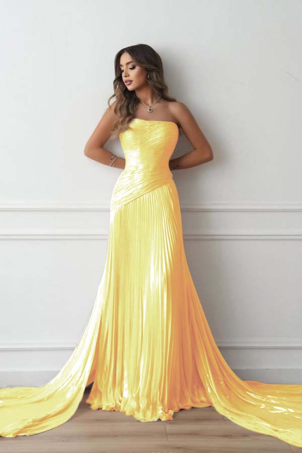 Chiffon Strapless Sleeveless Long Mermaid Prom Dress With Pleated And Ruffles WQ0461