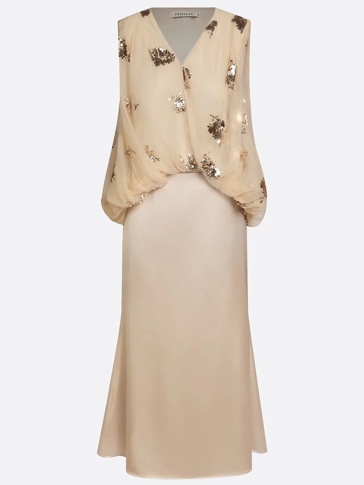 Women Champagne Glitter V Neck Sleeveless Dressy Top With Skirt Two-Piece Set
