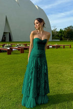 Cocoslly Strapless Sweetheart Sleeveless High Waist Long Prom Dress With Ruffles | Mint Green Chiffon YC0477