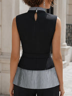 Contrast Stripe High-Neck Belted Structured Top