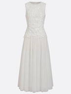 White Lace Classic Crew Neck Sleeveless A-Line Maxi Dress