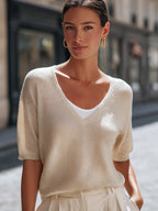 Soft Knit V-Neck Relaxed Short Sleeve Top