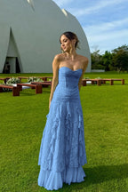 Cocoslly Strapless Sweetheart Sleeveless High Waist Long Prom Dress With Ruffles | Mint Green Chiffon YC0477