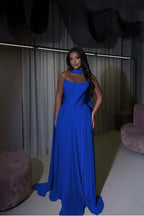 Cocoslly Strapless Sleeveless High Waist Long Prom Dress With Appliques And Scarf | Daffodil Chiffon YQ0072