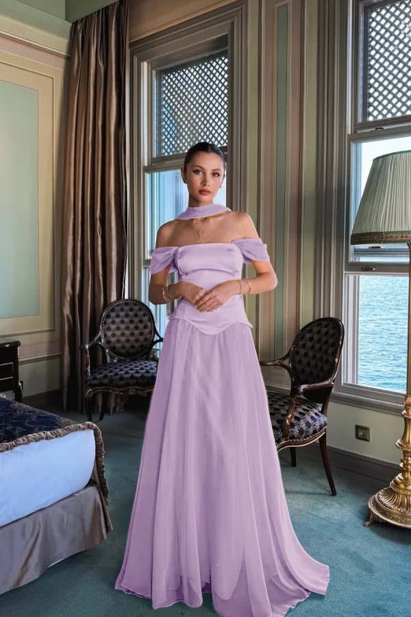 Stunning Off the Shoulder Sleeveless Long Prom Dress With Pleated WQ0225