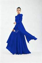 Cocoslly High Neck Long Sleeves High Waist Long Prom Dress With Rhinstone | Cabemet Chiffon LR0407