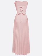 Pink Pleated Classic Strapless Sleeveless A-Line Maxi Dress