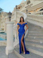 Sweetheart Off-The-Shoulder Sleeveless Long Mermaid Prom Dress With High Split And Sequins YK0714