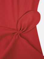 Red Asymmetric Ruffled Classic Boat Neck Sleeveless Midi Elegant A-line Dress with Waist Twist for Day-to-Night
