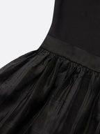 Black Organza Knit Crew Neck Half Sleeve A-Line Midi Dress