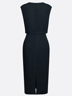 Black Ruched Cut Out Classic Crew Neck Cap Sleeve Sheath Midi Dress
