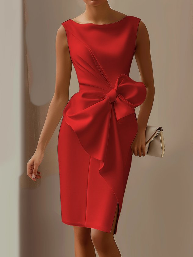 Black 3D Bow Sleeveless Sheath Midi dress