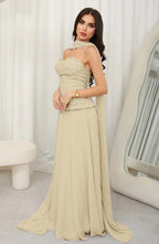 Cocoslly Strapless Sleeveless High Waist Long Prom Dress With Rhinstone And Scarf | Lilac Chiffon JZ0099