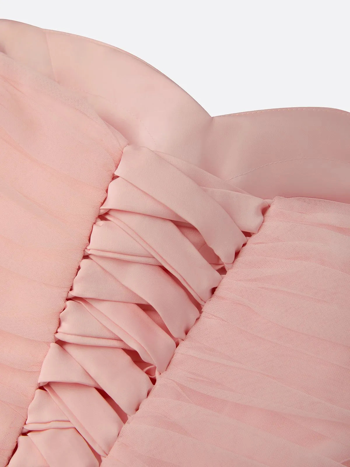 Pink Ruffled Pleated Tulle Off The Shoulder Short Sleeve A-Line Gown Dress