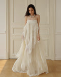Cocoslly Spaghetti Straps Sleeveless High Waist Long Prom Dress With Ruffles | White Chiffon CO0181
