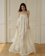 Cocoslly Spaghetti Straps Sleeveless High Waist Long Prom Dress With Ruffles | White Chiffon CO0181