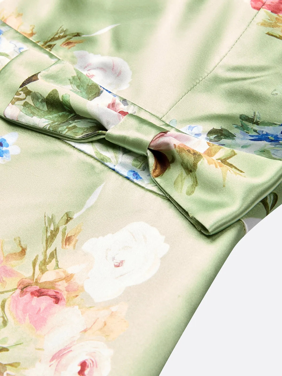 Green Floral Bow Satin Off The Shoulder Short Sleeve Sheath Maxi Dress