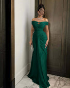 Chiffon Off-The-Shoulder Strapless Sleeveless Long Mermaid Prom Dress With Ruffles And Pleated YK0784