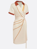 Apricot Wrap Dress Shirt Collar Short Sleeve Sheath Midi Dress