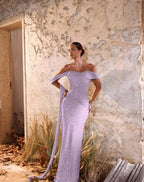 Off-The-Shoulder Strapless Sleeveless Long Pleated Mermaid Prom Dress With Sequins And Ruffle YK0709