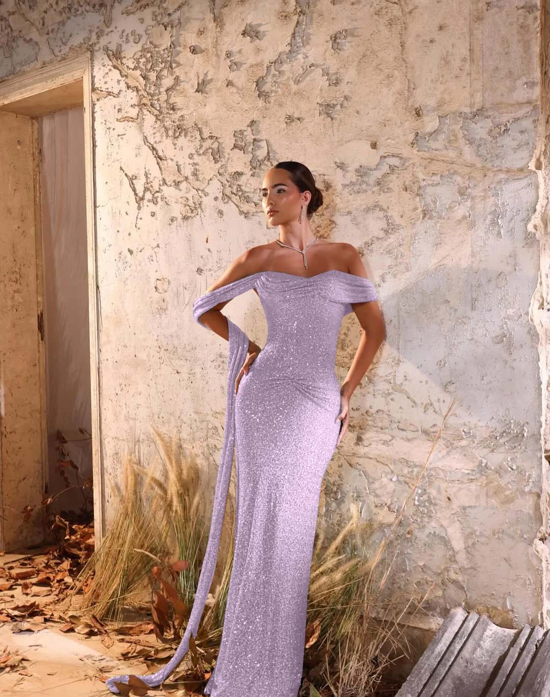 Off-The-Shoulder Strapless Sleeveless Long Pleated Mermaid Prom Dress With Sequins And Ruffle YK0709
