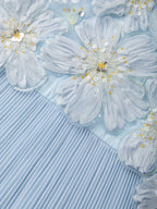 Light Blue Jacquard Chiffon Halter Neck Sleeveless A-Line Floor-length Gown Dress