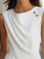 Elegant White Draped Top with Button Detail