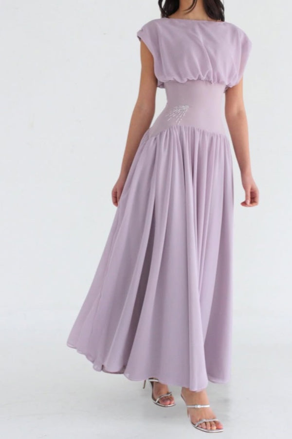 Cocoslly Bateau Simple Summer Sleeveless Long Prom Dress With Beadings | Lilac Chiffon ZT0652