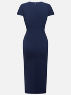 Purplish Blue Embroidery Applique Sheath Midi Dress