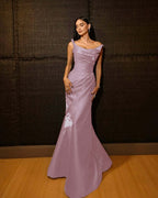 Shining Wide Shoulder Straps Sleeveless Long Mermaid Prom Dress With Pleated YK0715