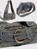 Vintage Washed Denim Shoulder Crossbody Underarm Bag